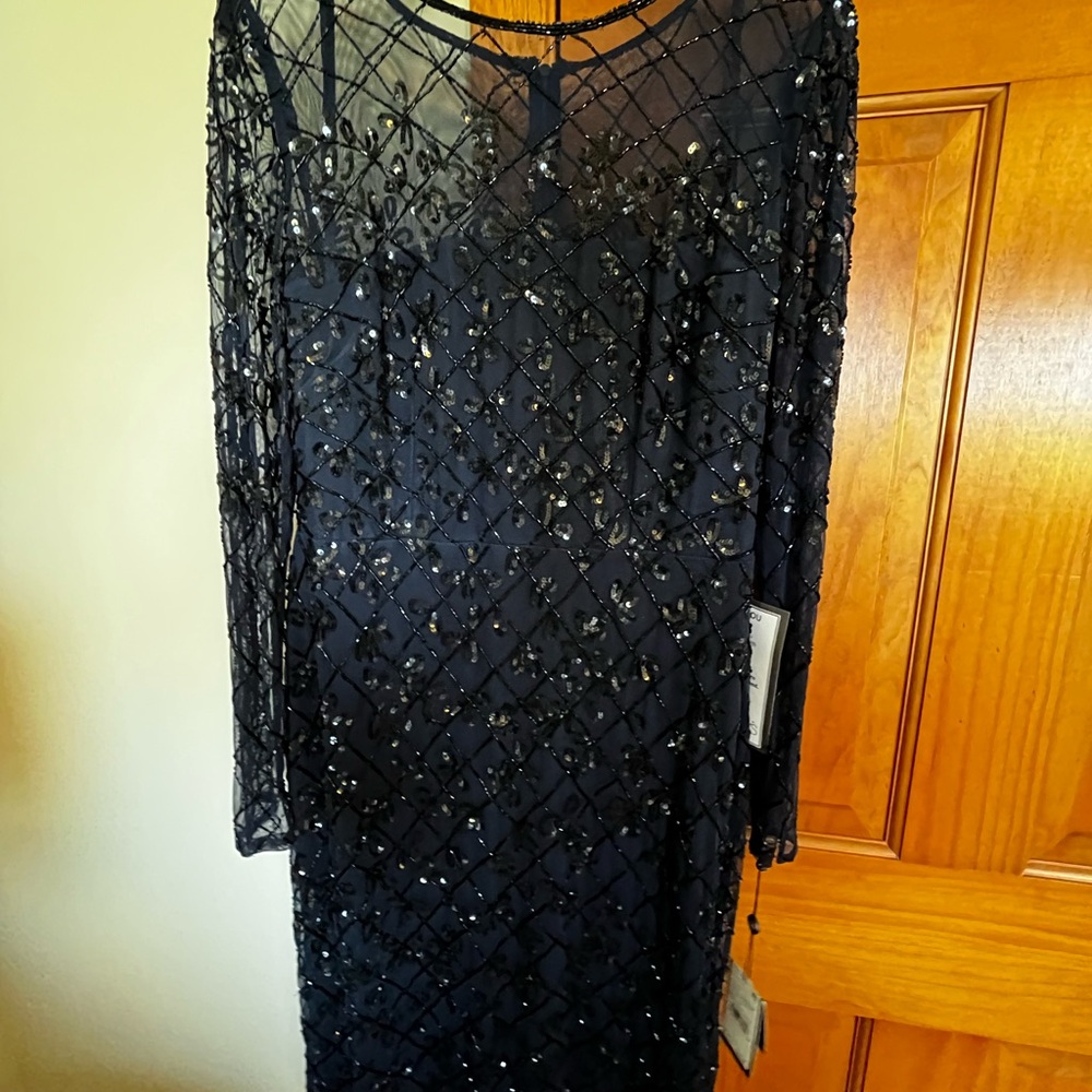 Adrianna Papell Navy Beaded Coctail Dress - Picture 12 of 13